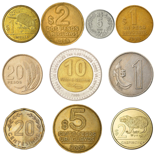 Uruguay 10 Mixed Coins | Centesimos | New Pesos | Radiant sun | Exotic Animals | 1968 - 2020