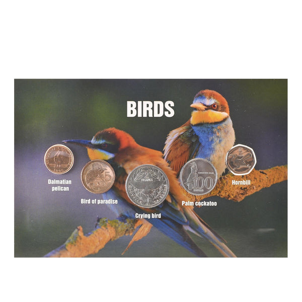 World Birds | 5 Coin Set | Dalmatian Pelican | Bird of Paradise | Kagu Bird | Palm Cockatoo | Hornbill